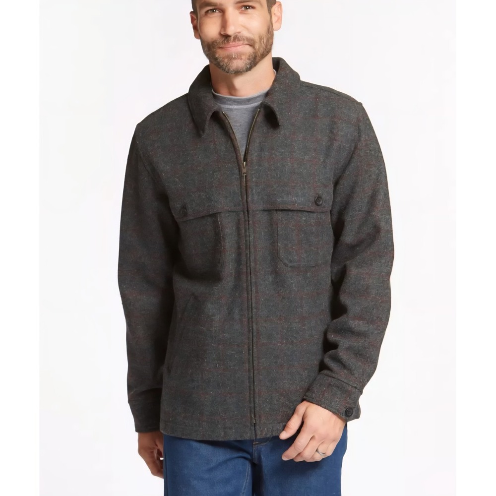 L.L. Bean Maine Guide Zip Front Jac-Shirt Jacket Wool Gray Plaid XL Tall NWOT